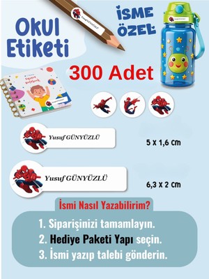 300 Adet Örümcek Adam Okul Etiketi Kişiye Özel Isme Özel Kalem Etiketi Defter Etiketi Kitap Etiketi