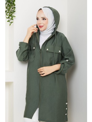 Kadın Üst Cepli Kapüşonlu Giy Çık Kap -PMK436