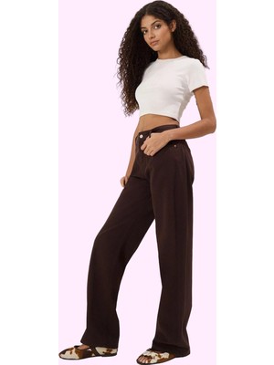 Kadın Pamuk Denim Pantolon Yüksek Bel Wide Leg Model Tüm Sezon Günlük Kullanım Özel Günler