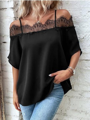 Aisha Elbise Kadın Askılı Dantel Janjan Krep Bluz