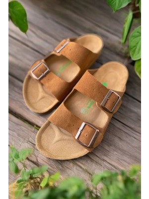 Land Of Cork Unisex Anatomik Terlik - Doğal Mantar Tabanlı, Hakiki Süet Deri, Çift Toka Model