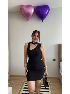 Ag Shoppings Kadın Asimetrik Yaka Sandy Kumaş Fırsat Ürün Diz Üstü Elbise