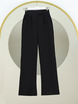 Sosostyle Cırtlı Fermuarlı Palazzo Pantolon -Siyah