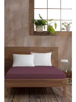 Elart Ranfors Pamuk Fitted Çift Kişilik Çarşaf 160X200CM Mürdüm