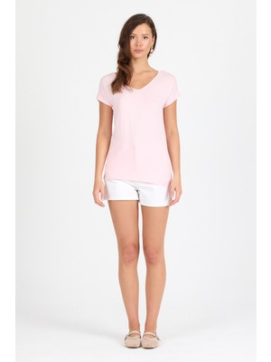 Ön Arka V Yaka Siyah Kadın T-Shirt 0003