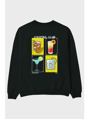 Cocktail Club Arka Baskılı Oversize Sweatshirt Erkek Kadın Unisex