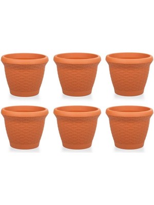 Omnipazar SO-HS01 Plastik Hasır Desenli Saksı 3.3 Lt Kiremit 6 Adet