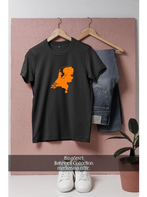 Oversize Hollanda Haritası Turuncu  Tasarımlı Unisex T-Shirt