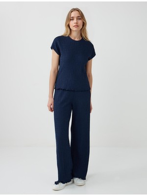 Jimmy Key Lacivert Normal Bel Bol Paça Örme Pantolon