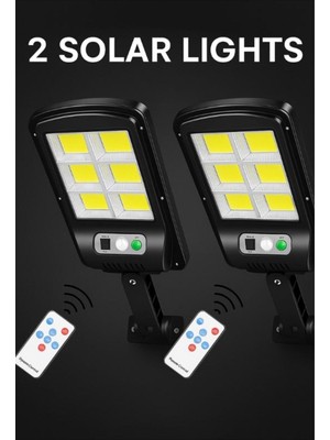 2 Adet Hareket Sensörlü Kumandalı 3 Modlu Güneş Enerjili Büyük Boy 128 LED Solar Bahçe Sokak Lambası