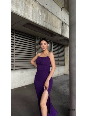 La Mode Istanbul Kadın Ip Askılı Gipe Detay Maxi Boy Yırmaçlı Elbise