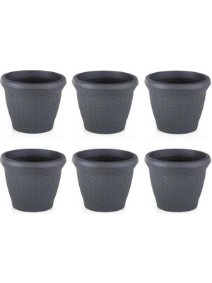 Omnipazar SO-HS01 Plastik Hasır Desenli Saksı 3.3 Lt Antrasit 6 Adet