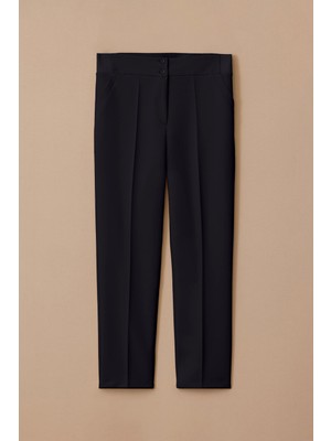 Kadın Büyük Beden Çift Düğmeli Bilek Boy Pantolon - Lacivert