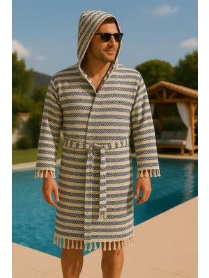 Kapüşonlu Pamuk Dokuma Unisex Bornoz Peştemal