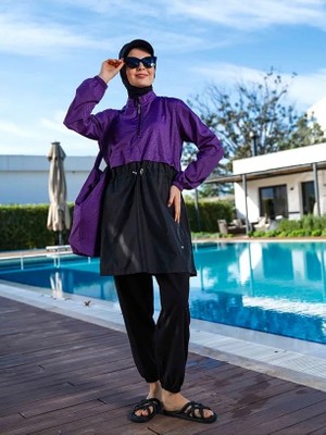 Tesmay Kadın Jileli Büyük Beden Tam Kapalı Tesettür Mayo 22104-25B Mor