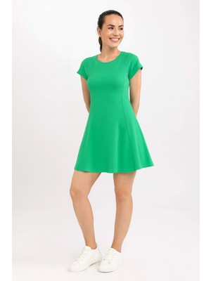 Lupinn Moda Kadın Yeşil Kısa Kollu Mini Yazlık Elbise Rahat Kalıp Günlük Şık Model