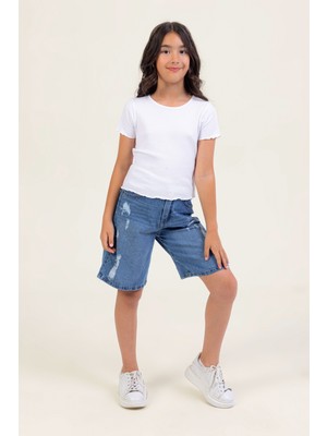 Kız Çocuk Diz Boyu Denim Şort