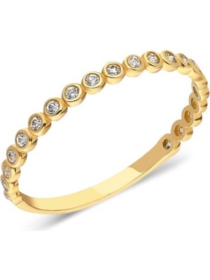 Fasek Gold Gümüş Yüzük - 0.30 Karat Yarım Tur Zirkon Taşlı 925 Ayar Hediye Gümüş Yüzük