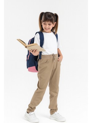 Giyicem Kız Çocuk Okul Pantolon Beli Ipli %100 Pamuk Desenli G2025-2 Dar Kesim