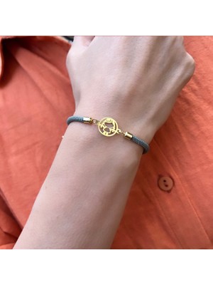 14 Ayar Plakalı Altın Seda Ismine Özel Gri Ipek Örgülü Kız Çocuk Motifli Hediye BILEKLIK-524ISIM