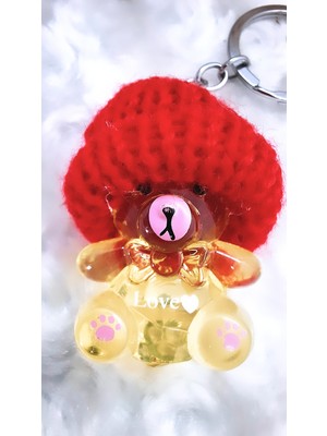 Serenity Örgü Şapkalı Ayıcık Figürlü Love Anahtarlık