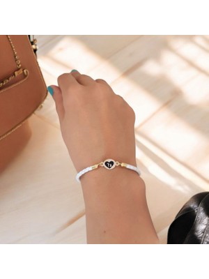 Archin Aşk Temalı Doğal Beyaz Derili Oval Motifli 14 Ayar Altın Plakalı Hediye