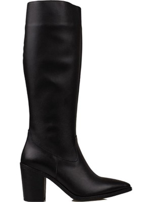 Slayka Siyah Sinda Kadın Hakiki Deri Sivri Burun Çizme