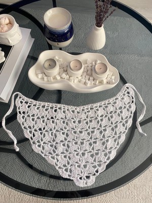 Örgü Beyaz Bandana