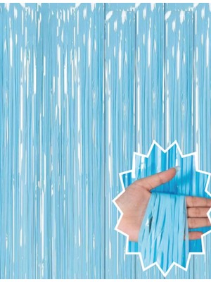 Soft Mavi Püsküllü Kapı Perdesi - Parti, Baby Shower, Sünnet Süsü 1x2 M