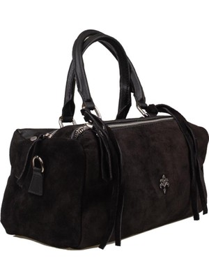 Jacquline Siyah Dandelion Nubuk Deri Kadın Casual El Çantası