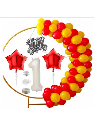 Taraftar Sarı, Kırmızı 20 Adet Balon 2 Adet Yıldız, 1 Yaş Krem Folyo Balon Seti