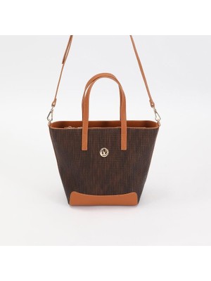 Levidor Kahverengi Hasır Desen Kadın El ve Omuz Çantası