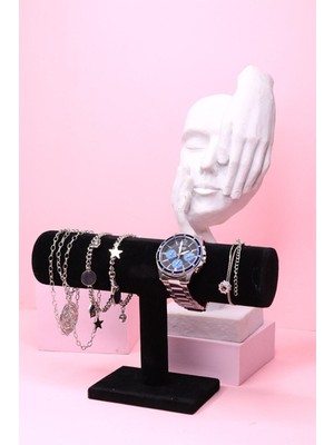 Siyah Bileklik ve Saat Standı, Hafif ve Dayanıklı Plastik Tasarım