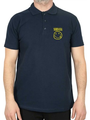 Nirvana Logo Polo Yaka Lacivert Tişört