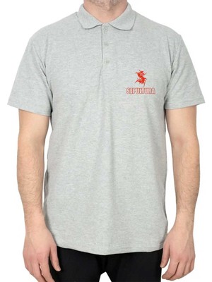 Sepultura Polo Yaka Gri Tişört