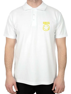 Nirvana Logo Polo Yaka Beyaz Tişört