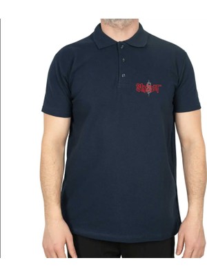 Slipknot Logo Polo Yaka Lacivert Tişört