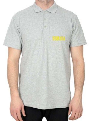 Nirvana Yazı Sarı Polo Yaka Gri Tişört