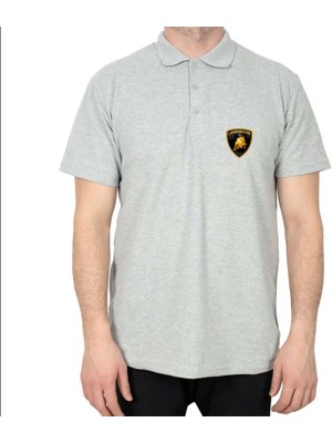 Lamborghni Classic Polo Yaka Gri Tişört