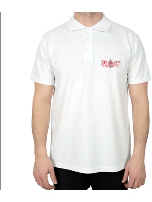 Slipknot Logo Polo Yaka Beyaz Tişört