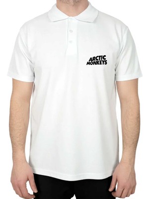 Arctic Monkeys Logo Polo Yaka Beyaz Tişört