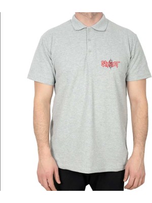 Slipknot Logo Polo Yaka Gri Tişört