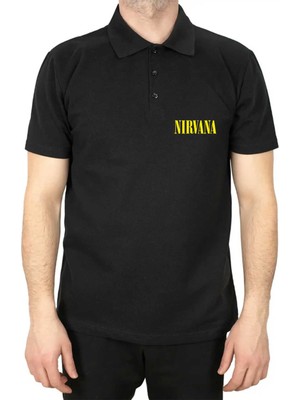 Nirvana Yazı Sarı Polo Yaka Siyah Tişört
