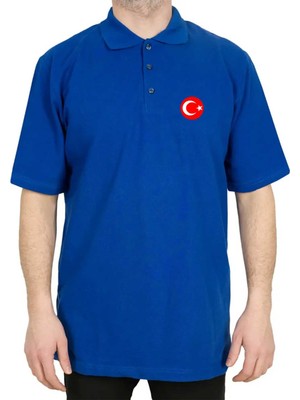 Ay Yıldız Polo Yaka Mavi Tişört