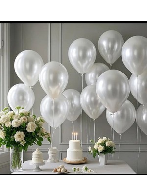 Inci Beyaz Sedefli Beyaz Balon 12 Inç Metalik Beyaz 20 Adet