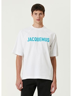 Logo Baskılı Oversize Beyaz Erkek T-Shirt Nw