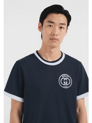 1921 Nakış Logo Detaylı Mavi Erkek T-Shirt Nw