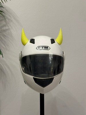 Motor & Motosiklet Neon Sarı Simli Şeytan Boynuzu Kask Dış Aksesuar