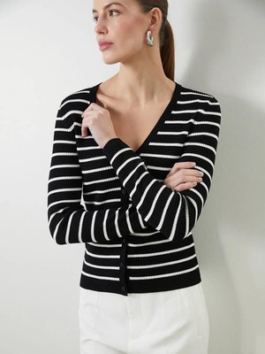 Lcwaıkıkı Classic  V Yaka Çizgili Kadın Triko Hırka  (W5)