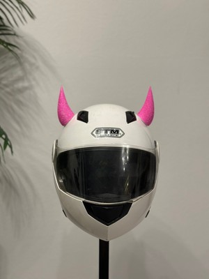 Motor & Motosiklet Neon Pembe Simli Şeytan Boynuzu Kask Dış Aksesuar